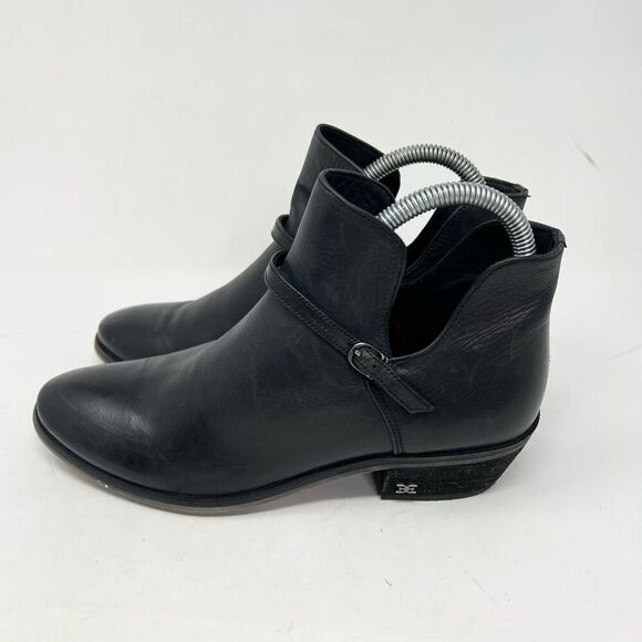 Sam Edelman Palmer Pointed Booties Women's 7 Black Leather Wrap Around Buckle - Picture 3 of 9